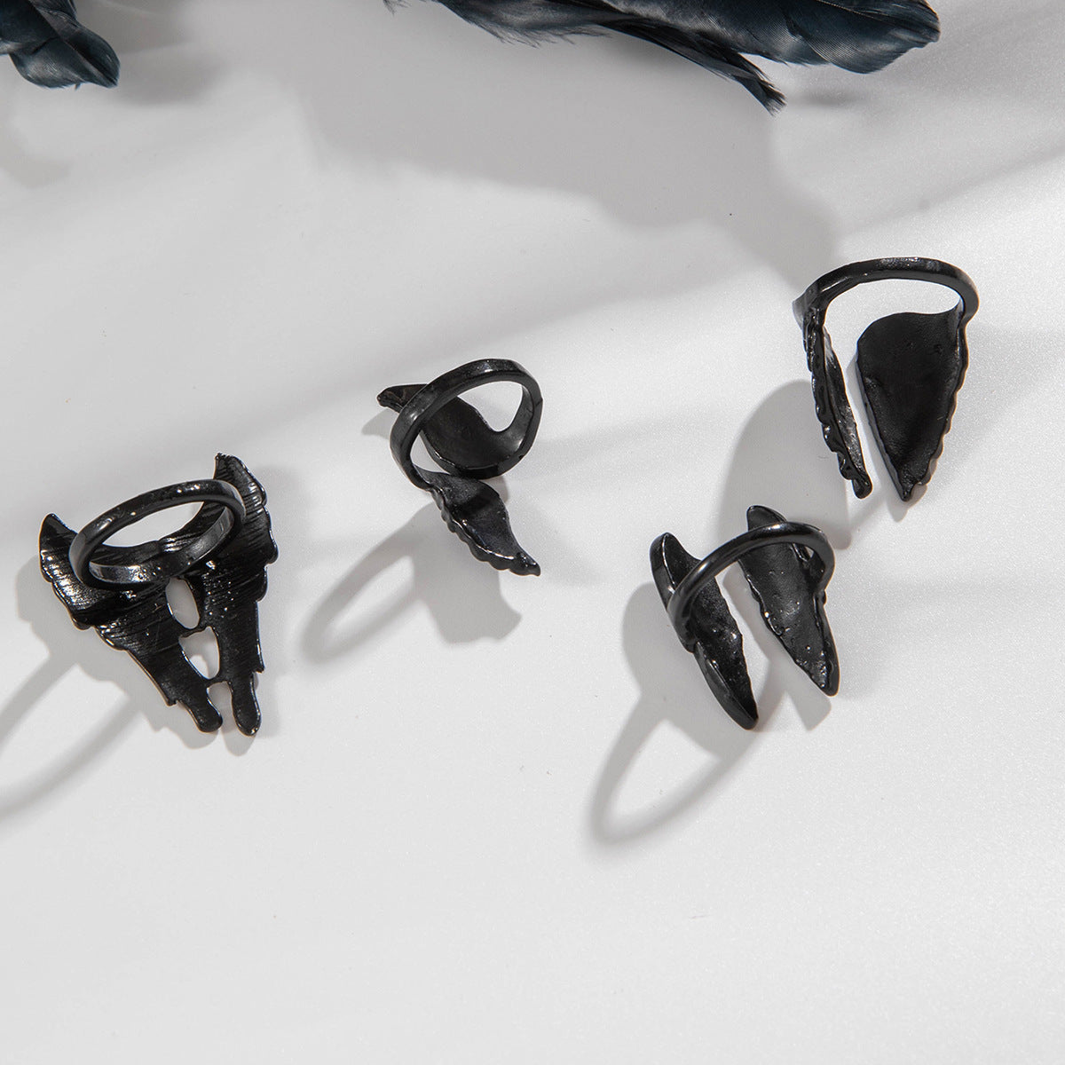 Wholesale Dark punk retro angel wings ring four-piece set